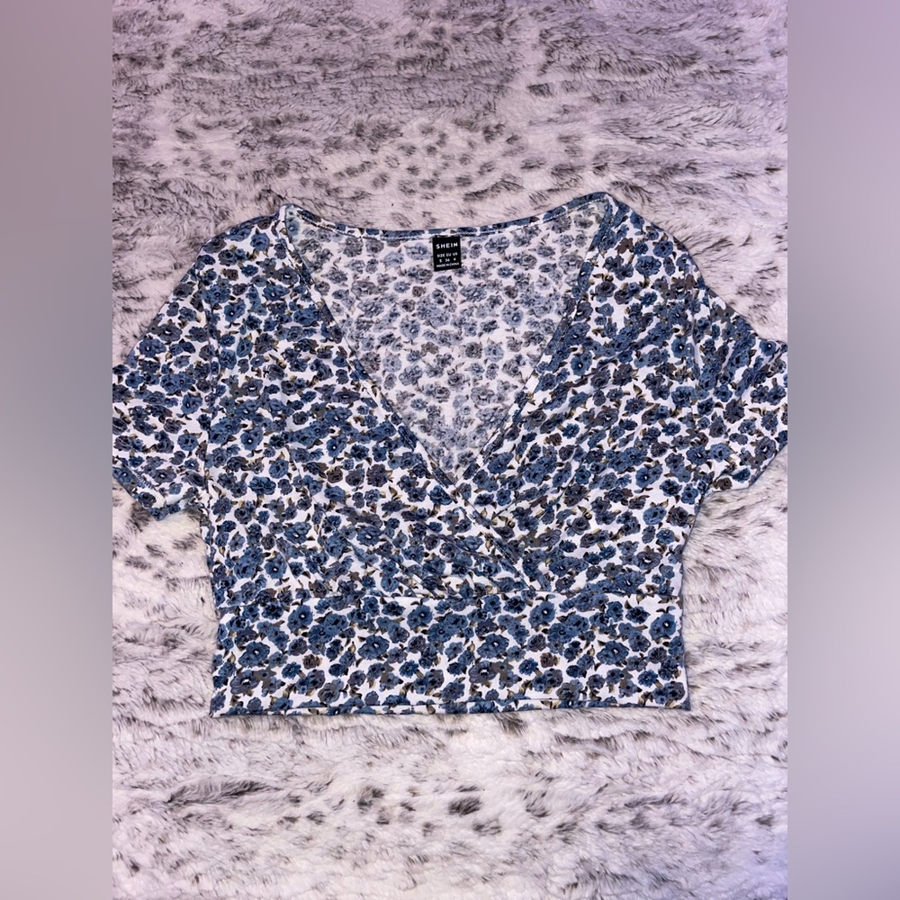 Frenchy Ditsy Floral Surplice Neck Top